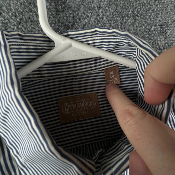 Gitman Bros Button Up Shirt Long Sleeve Blue Striped 15 34 USA Cotton Designer - Picture 8 of 15